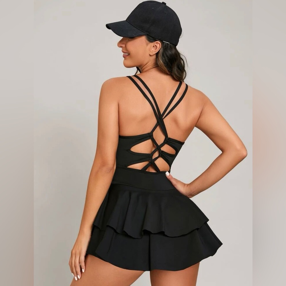 Crisscross Back Ruched Layered Hem Active Dress
